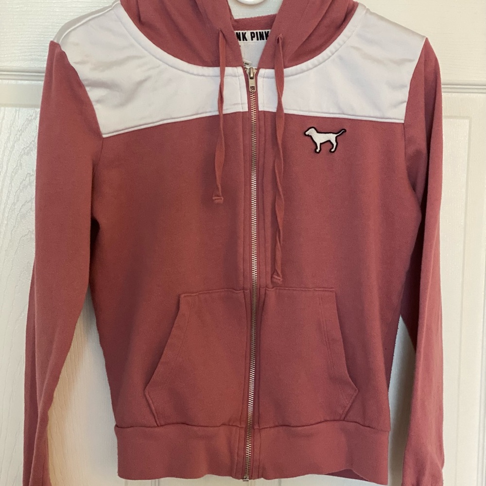 PINK VS pink/mauve, white zip up hoodie